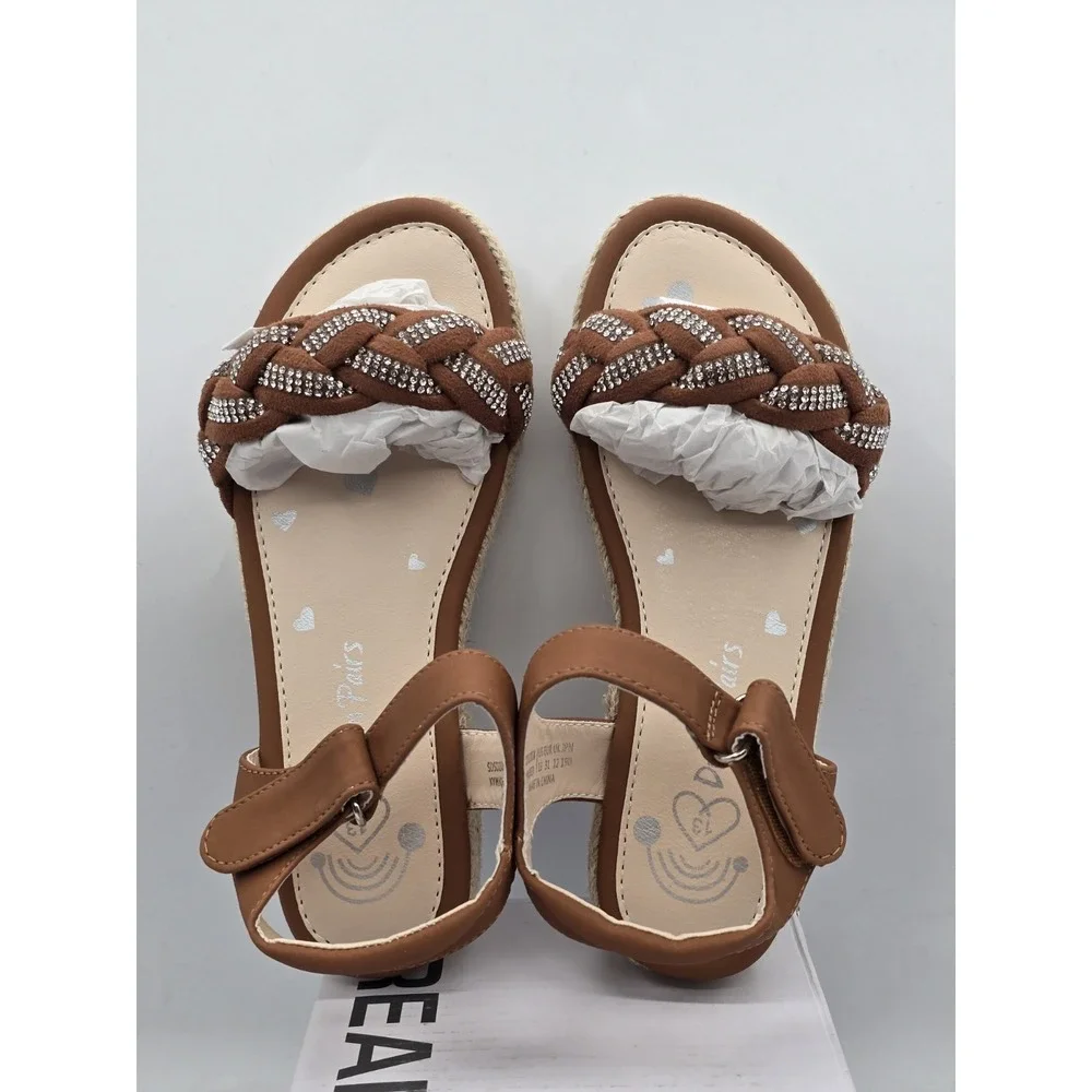 NIB Dream Pairs Girls Espadrille‎ Flatform Platform Wedge Sandal - Brown - Sz 13